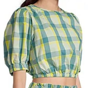 a.n.a plaid blouse, round neck elbow sleeve, catskill plaid, 3X, NWT,